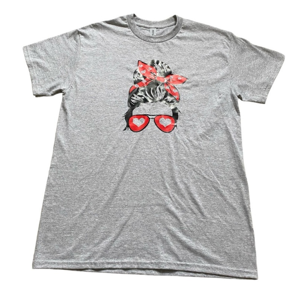 Messy Bun Heart Valentine Graphic Gray Women’s T-shirt